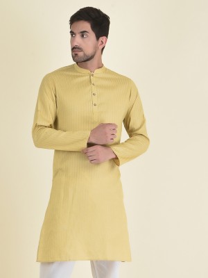 DEYANN Men Striped Straight Kurta(Beige)