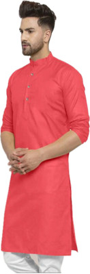 HouseOfCommon Men Solid A-line Kurta(Red)