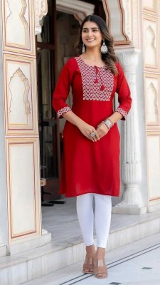 THESTYLISHWORLD Women Solid A-line Kurta(Red)