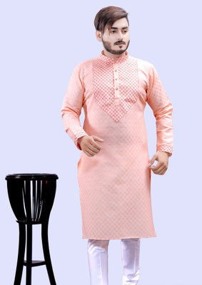 Tibra Collection Men Embroidered Straight Kurta(Beige)