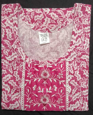 Sadiya Attire Women Printed, Embroidered A-line Kurta(Pink)