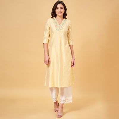 Rangmanch by Pantaloons Women Dyed/Ombre A-line Kurta(Yellow)