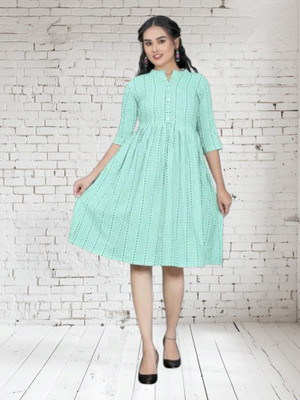 Texpa Creationh Women Striped Anarkali Kurta(Green)