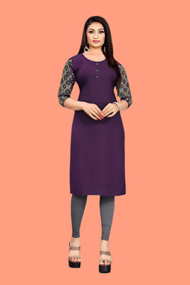 Coft Women Printed Straight Kurta(Purple)