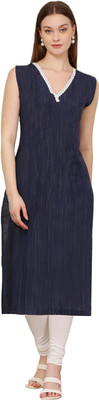 ALQUSWA Women Self Design A-line Kurta(Dark Blue)