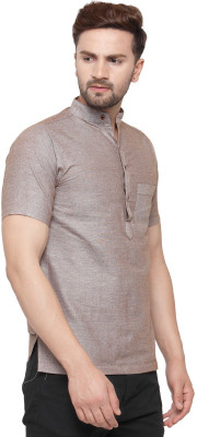 Aarsha Men Self Design Straight Kurta(Brown)