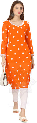 HESVI Women Embroidered A-line Kurta(Orange)