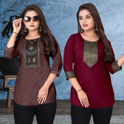 FSR Women Solid, Embroidered A-line Kurta(Multicolor)