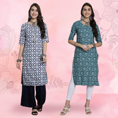 EthnicBasket Women Printed Straight Kurta(Multicolor)