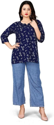 HOCC Women Printed Straight Kurta(Blue)