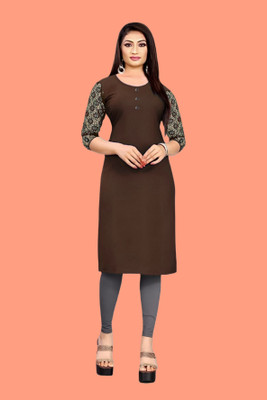 Coft Women Solid Straight Kurta(Brown)