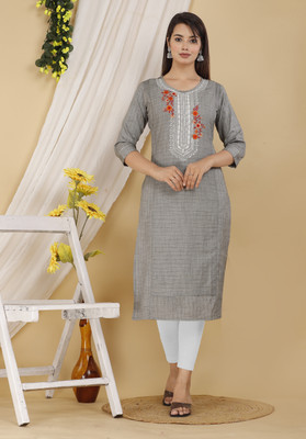 Mehsoos Fashion Women Embroidered Straight Kurta(Grey, White)