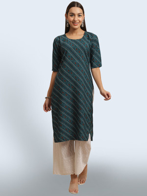 EthnicBasket Women Printed A-line Kurta(Dark Green)