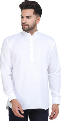LYPLO Men Solid Straight Kurta(White)