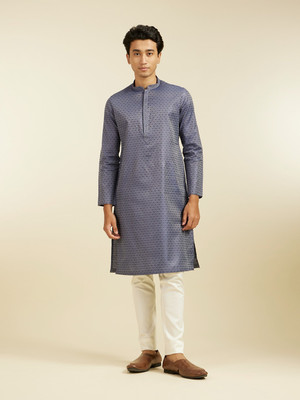 DIWAS by Manyavar Men Printed Straight Kurta(Blue)