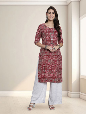 1 Stop Fashion Women Printed A-line Kurta(Red)