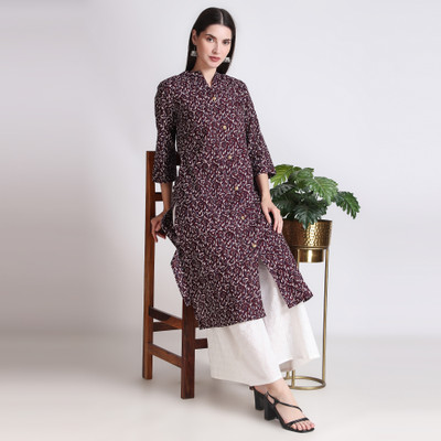 ichaa Women Printed Straight Kurta(Maroon)