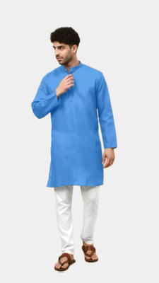 The Fashion Outlets Men Solid A-line Kurta(Blue)