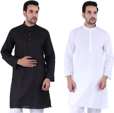 JEXI Men Solid Straight Kurta(Black, White)