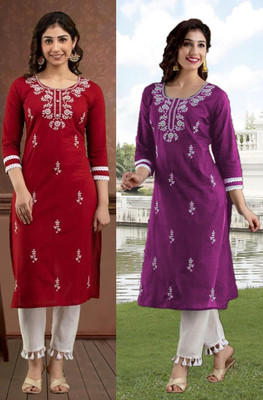 vikshi Women Embroidered Straight Kurta(Multicolor)