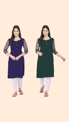Good Straders Women Printed Straight Kurta(Dark Blue, Dark Green)