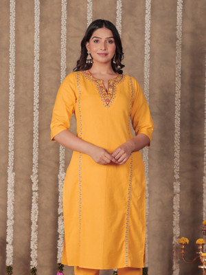 Aramya Women Solid Straight Kurta(Yellow)