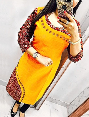 YOVA STYLE Women Floral Print Straight Kurta(Yellow)