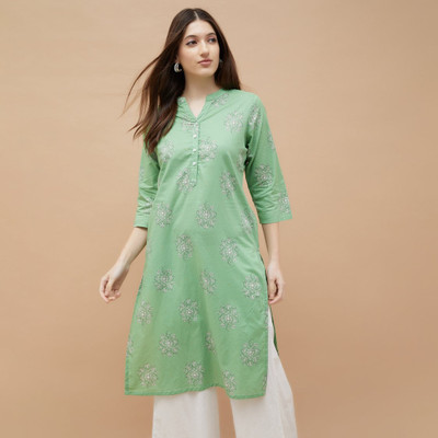 Melange by Lifestyle Women Embroidered Straight Kurta(Green)