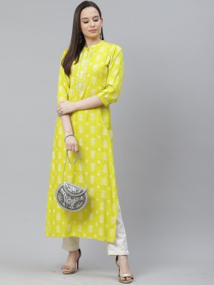 mokshi Women Printed A-line Kurta(Yellow)