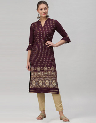 Divastri Women Printed Straight Kurta(Maroon)