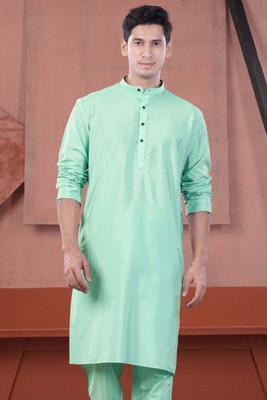 french crown Men Solid Straight Kurta(Green)