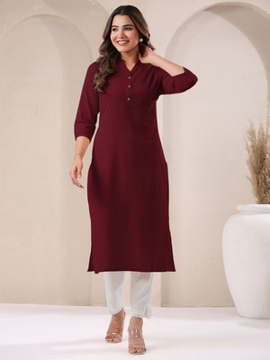 Teshika Grace Women Solid Straight Kurta(Maroon)