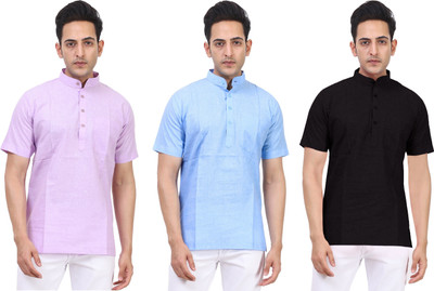 Kavita Fasion Men Solid Straight Kurta(Black, Light Blue, Purple)