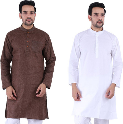 JEXI Men Solid Straight Kurta(Brown, White)