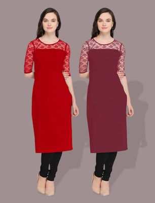 Dream Beauty Fashion Women Embellished Straight Kurta(Maroon)