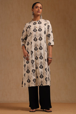 soch Women Printed Straight Kurta(Beige)