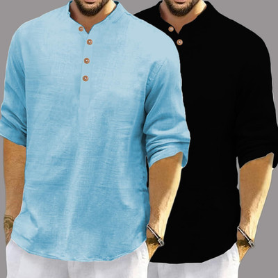 LENIA Men Solid Straight Kurta(Black, Blue)