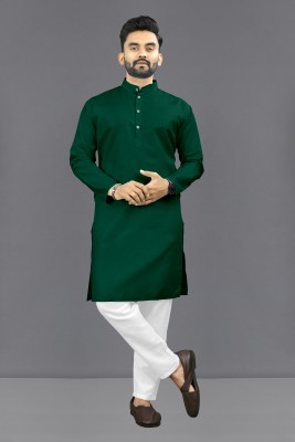 Shree Dutt Creation Men Solid Straight Kurta(Dark Green)