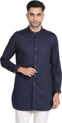 TURTLE Men Self Design Straight Kurta(Dark Blue)