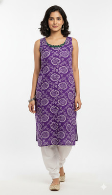 ABROR Women Printed Straight Kurta(Purple)