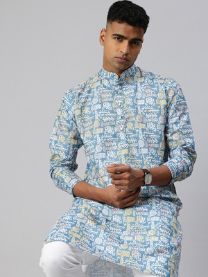 Majestic Man Men Printed A-line Kurta(Blue)