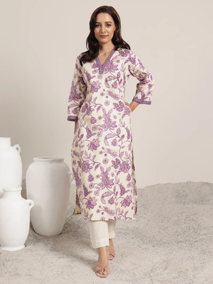 LIBAS Women Printed Straight Kurta(Purple)