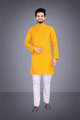 SPOQUE Men Printed Straight Kurta(Gold)