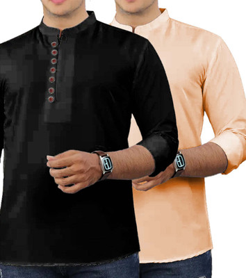 VIMASUTI Men Solid Straight Kurta(Orange)