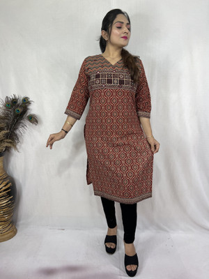Lefri Handicraft Women Geometric Print Straight Kurta(Maroon)