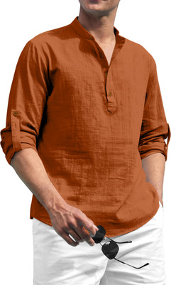 SHOPYCLICK Men Solid Straight Kurta(Brown)