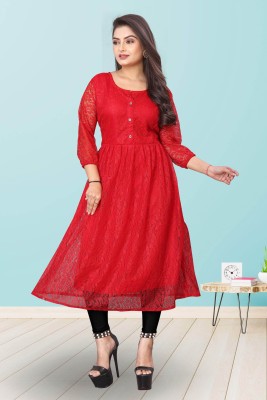 NISHU FASHION MART Women Self Design Straight Kurta(Red)