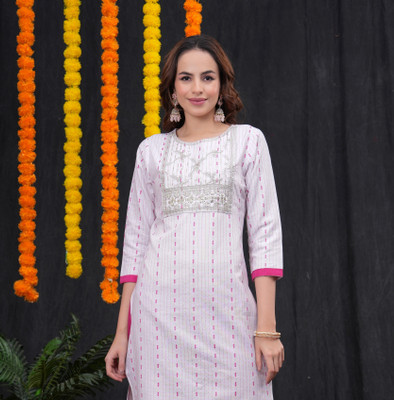 JN LOFTY Women Embroidered, Printed Straight Kurta(Green)