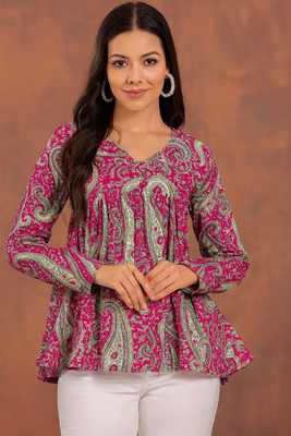 CLANGER Women Printed Flared Kurta(Purple)