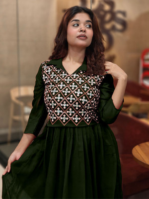 Youthnic Women Fit and Flare Dark Green Ankle Length Dress